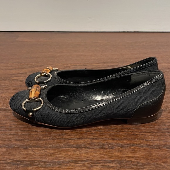 Gucci Women’s Black Canvas Banboo Ballet Flats Size 5.5 - Picture 3 of 6